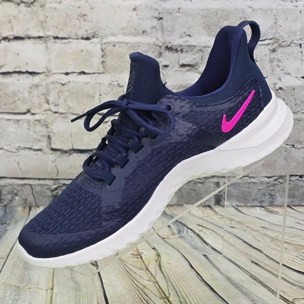 Nike Renew Rival Running Shoes Womens 10 Navy Blue Pink AA7411-401 Sneakers Gym
